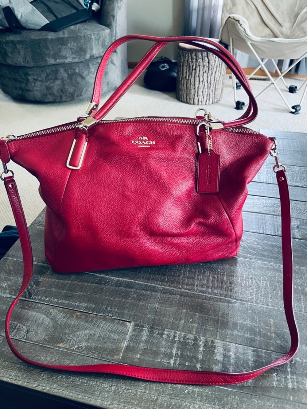 Coach Red Leather Satchel with Removable Crossbody Strap